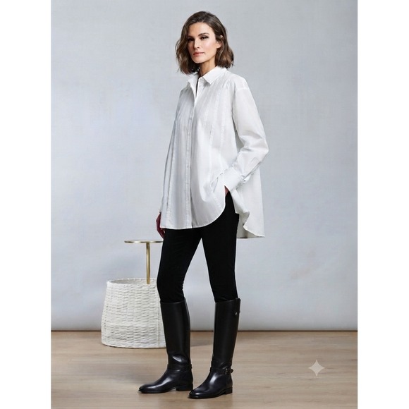 hana san Tops - Hana San Women's White Cotton Pintuck Oversized Tunic Shirt - Sz EU 42 (12-14)